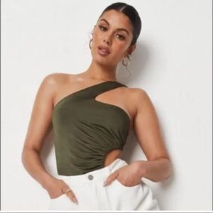 NWT Missguided One Strap Cut Out Ruched Side Slinky Bodysuit